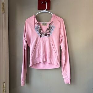 Vintage Juicy Couture V Neck Pink Graphic Hoodie M